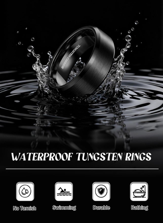 Jstyle Tungsten Mens Wedding Band 8MM Wedding Ring for Men Matte Surface - Beveled Polished Edge Anniversary Promise Rings, Men Ring Jewelry Comfort Fit Size 6-14, Metal, No Gemstone - Image 3