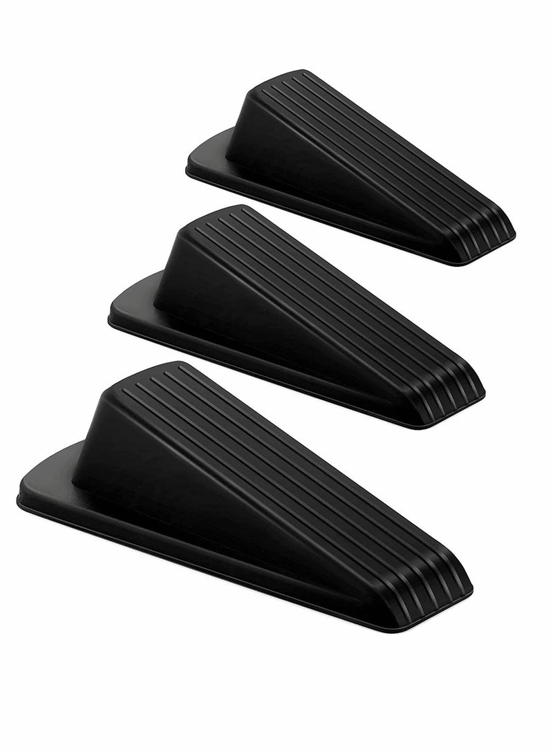 Y&D Door Stoppers for Floor Rubber Stop Wedge, Gaps and Prevent The Lock-Outs,Floor Sturdy Stackable Carpet Heavy Duty Door,Anti-Slip Design (3 Pack, Black)  - Image 1