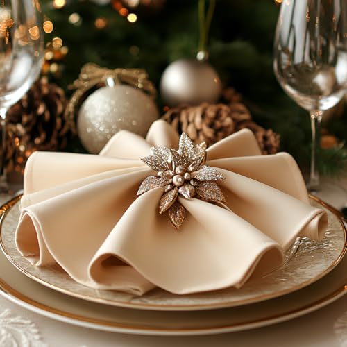 Cieltown Beige Cloth Napkins 1-Dozen, Solid Washable Fabric Napkins Set of 12, Perfect for Weddings, Parties, Holiday Dinner (17 x 17-Inch, Beige) - Image 2