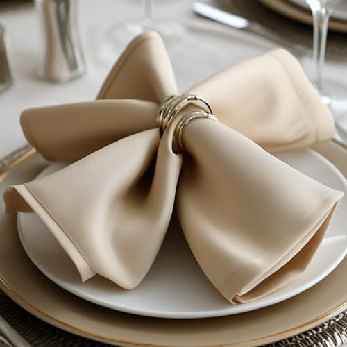 Cieltown Beige Cloth Napkins 1-Dozen, Solid Washable Fabric Napkins Set of 12, Perfect for Weddings, Parties, Holiday Dinner (17 x 17-Inch, Beige) - Image 1