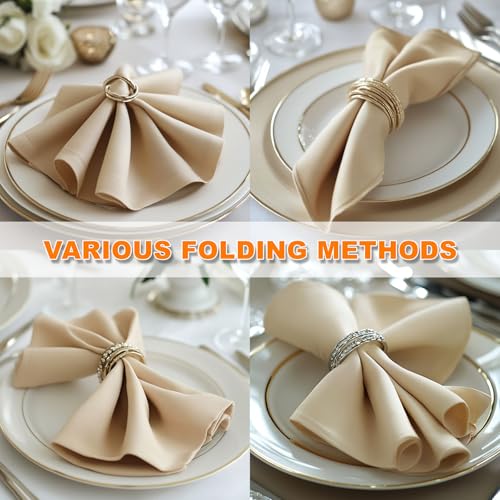 Cieltown Beige Cloth Napkins 1-Dozen, Solid Washable Fabric Napkins Set of 12, Perfect for Weddings, Parties, Holiday Dinner (17 x 17-Inch, Beige) - Image 4