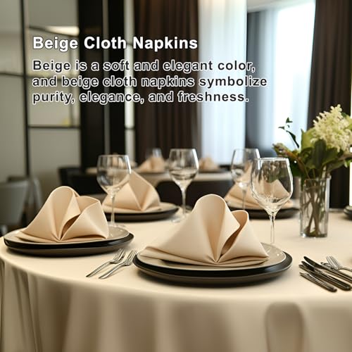 Cieltown Beige Cloth Napkins 1-Dozen, Solid Washable Fabric Napkins Set of 12, Perfect for Weddings, Parties, Holiday Dinner (17 x 17-Inch, Beige) - Image 5