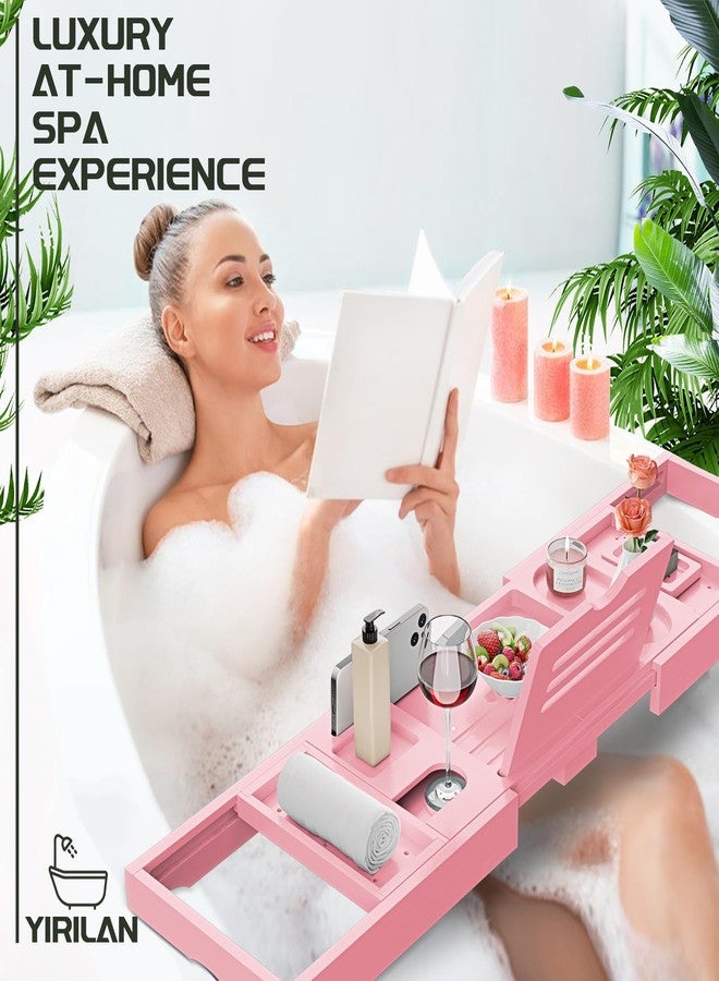 Yirilan Premium Bathtub Tray Caddy, Expandable Bath Tray, Unique House Warming Gifts, New Home, Anniversary and Wedding Gifts for Couple, Pink - Image 4