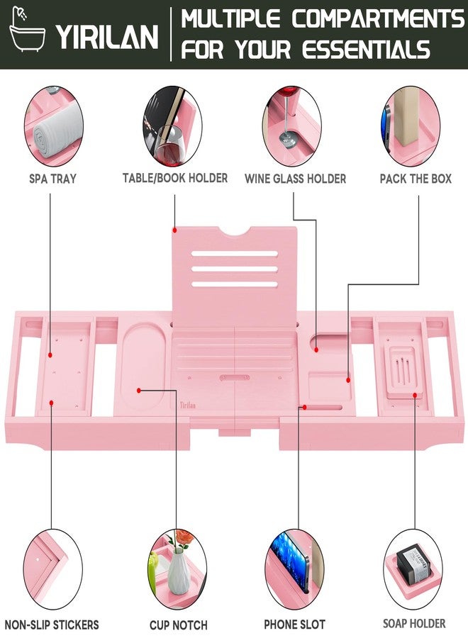 Yirilan Premium Bathtub Tray Caddy, Expandable Bath Tray, Unique House Warming Gifts, New Home, Anniversary and Wedding Gifts for Couple, Pink - Image 3