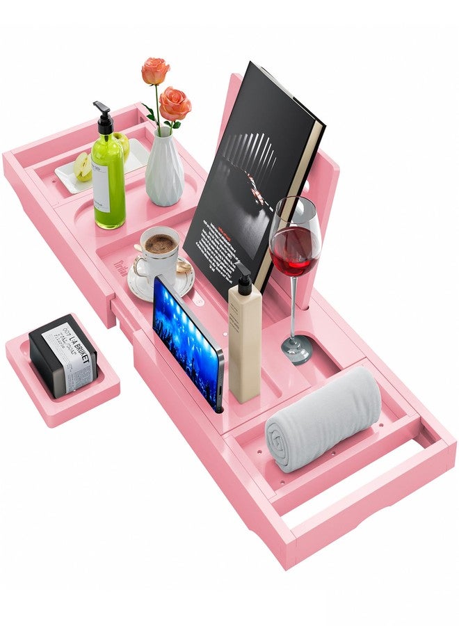 Yirilan Premium Bathtub Tray Caddy, Expandable Bath Tray, Unique House Warming Gifts, New Home, Anniversary and Wedding Gifts for Couple, Pink - Image 1