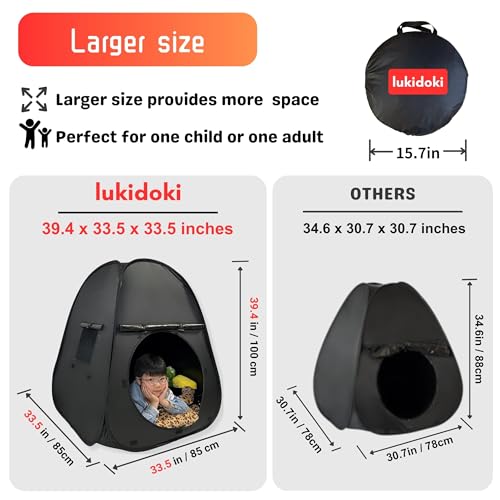 lukidoki Sensory Tent for Kids Adults with CPC Certification Extra Large 39x33 inches Sensory Calm Corner Helps Autism ADHD SPD Relax Reduce Anxiety Popup Blackout Hideout Play Tent Toys - Image 5