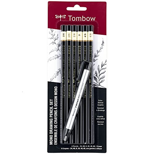 Tombow 61002 Mono Drawing Pencil, Combo Pack with Zero Eraser, Graphite 6-Pack, Black, 0.5mm - Image 1