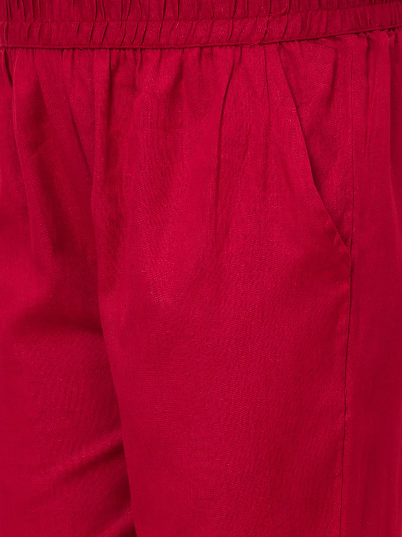 globus Maroon Women Maroon Mid Rise Plain Pure Cotton Straight Fit Trousers for Women | Best Price UAE