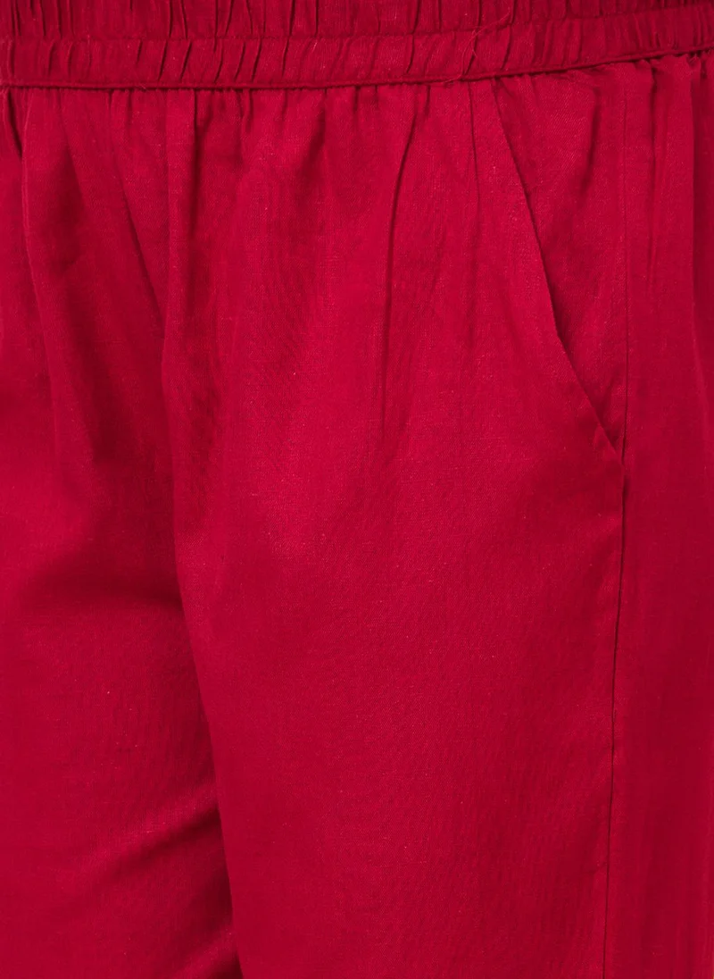 globus Globus Women Maroon Mid Rise Plain Pure Cotton Straight Fit Trousers