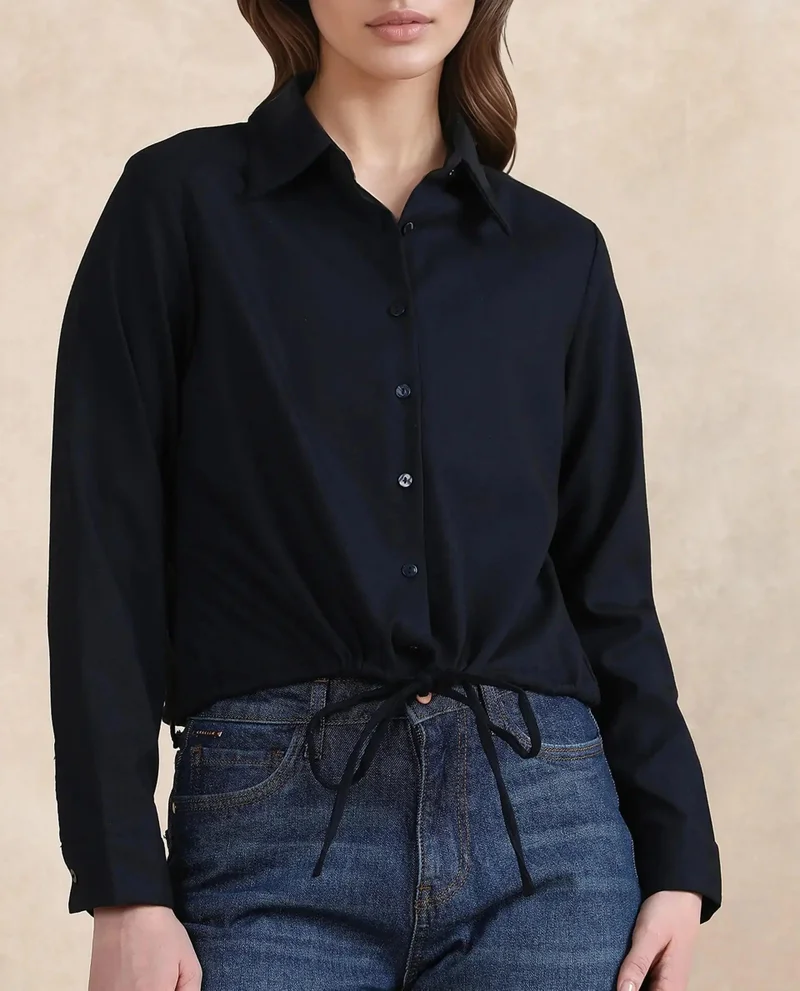 Rareism Women's Solid Crop Shirt