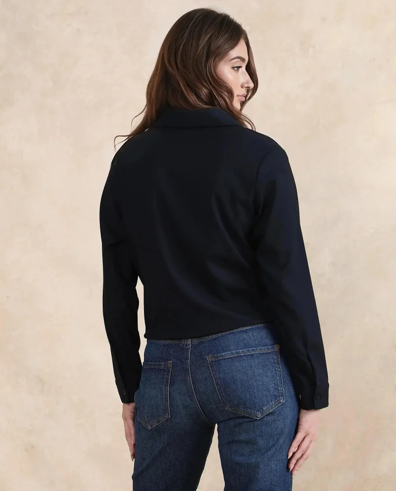 Rareism Women's Solid Crop Shirt
