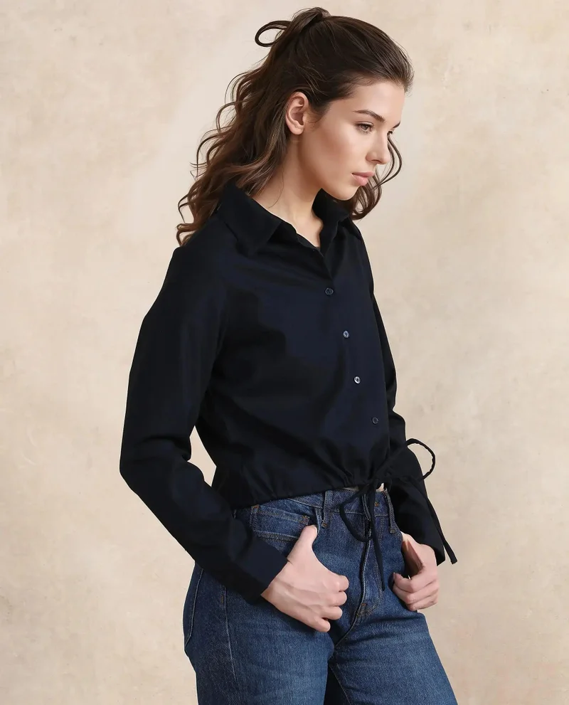 Rareism Women's Solid Crop Shirt