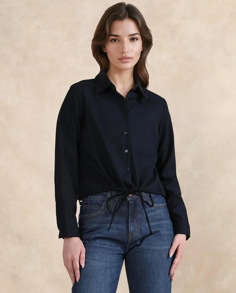 Rareism Women's Solid Crop Shirt