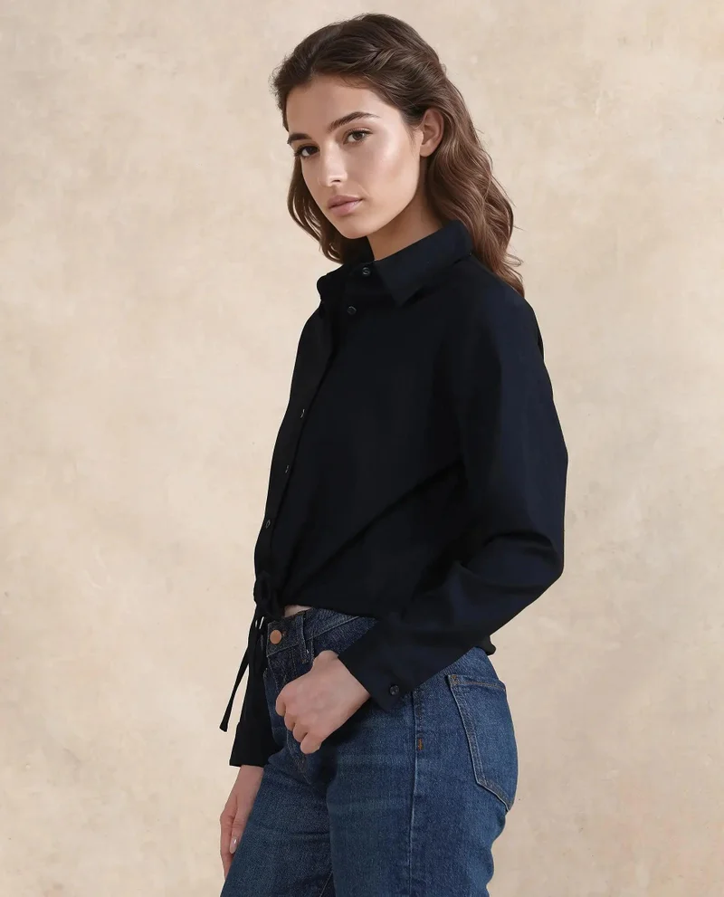 Rareism Women's Solid Crop Shirt