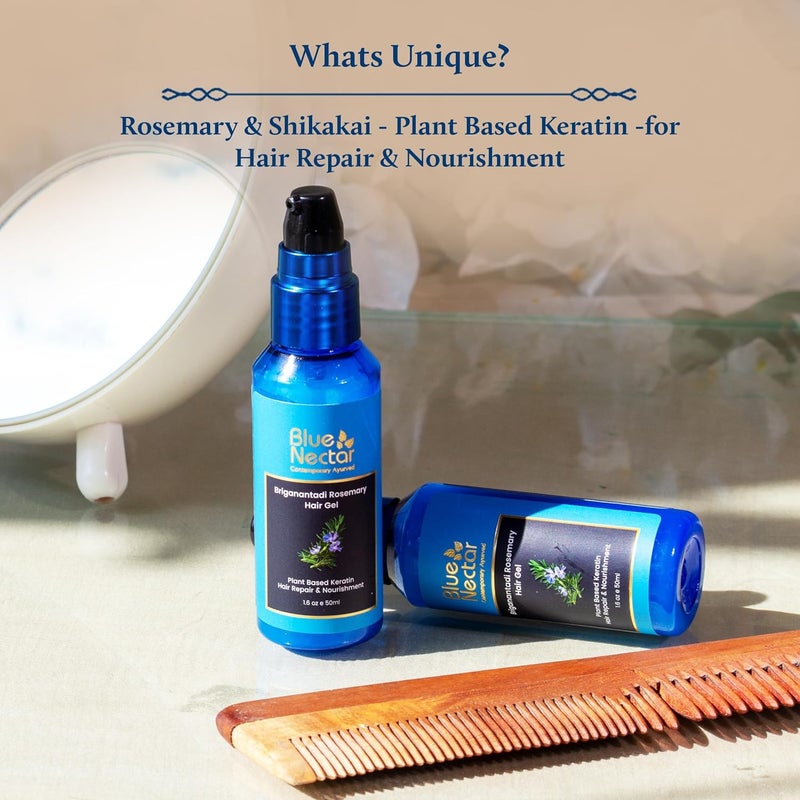 Blue Nectar Rosemary Hair Gel for Curly  Frizzy Hair  Plant Based Keratin Hair Moisturizer for Women  Men  Suitable for All Hair Types 12 Herbs 50ml - Image 2
