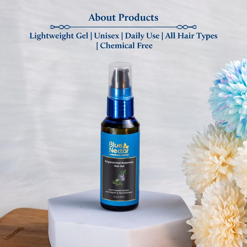 Blue Nectar Rosemary Hair Gel for Curly  Frizzy Hair  Plant Based Keratin Hair Moisturizer for Women  Men  Suitable for All Hair Types 12 Herbs 50ml - Image 4
