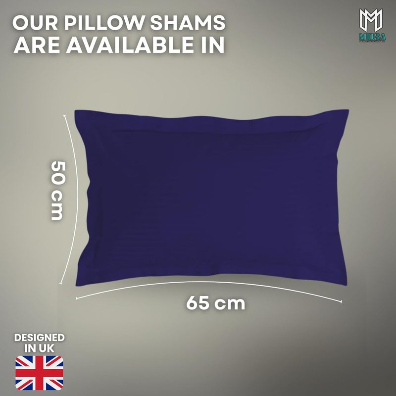 MUSA MUSA® Striped Cotton Pillow Covers – Soft, Breathable & Hotel-Inspired Pillow Covers with Envelope Closure | Elegant 5cm Oxford Frame Design for Bedroom & Home Décor (2, Navy, 50 x 65cm) - Image 2