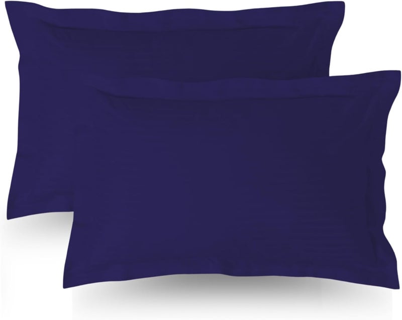 MUSA MUSA® Striped Cotton Pillow Covers – Soft, Breathable & Hotel-Inspired Pillow Covers with Envelope Closure | Elegant 5cm Oxford Frame Design for Bedroom & Home Décor (2, Navy, 50 x 65cm) - Image 1