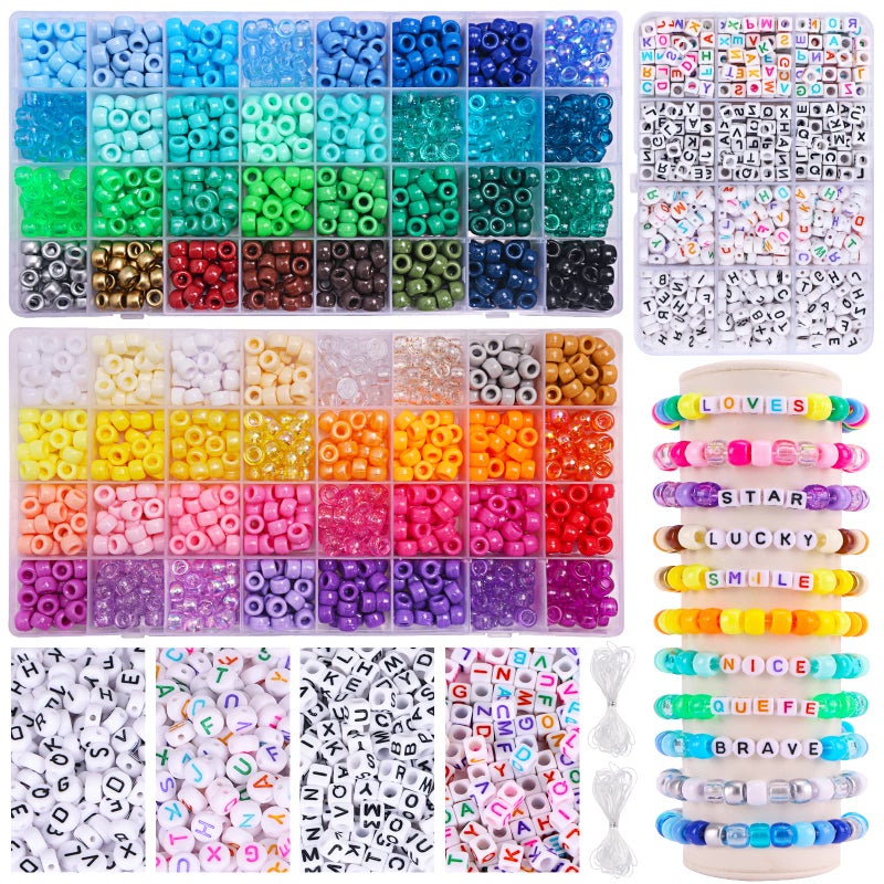 QUEFE 2350pcs, 64 Colors, Pony Beads for Bracelet Making Kit, Rainbow Kandi Beads Friendship Bracelet Kit, Letter Beads and Elastic Strings for Bracelet Necklace Making, Craft Gifts Set for Girls - Image 1