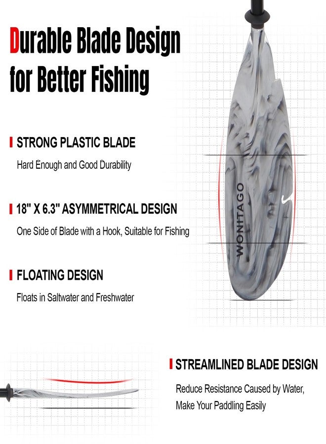 WONITAGO Angler Kayak Paddles Aluminum Paddle with Plastic Blades and Paddle Leash, Floating Adjustable Fihsing Kayak Oars, 3 Piece, 230-250cm/90-98 inch White - Image 2