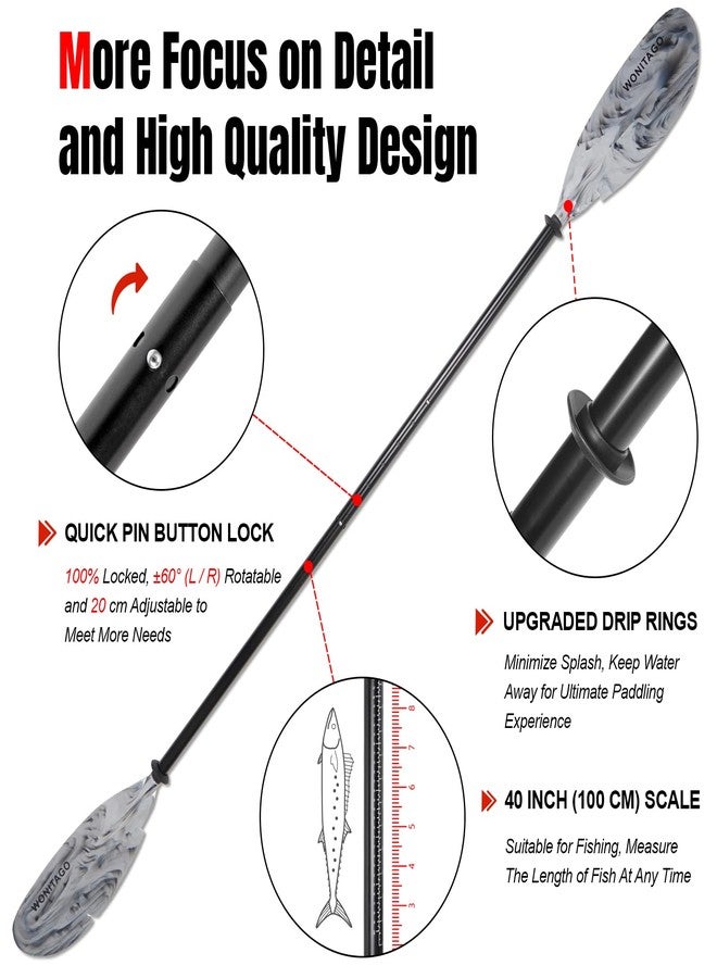 WONITAGO Angler Kayak Paddles Aluminum Paddle with Plastic Blades and Paddle Leash, Floating Adjustable Fihsing Kayak Oars, 3 Piece, 230-250cm/90-98 inch White - Image 3