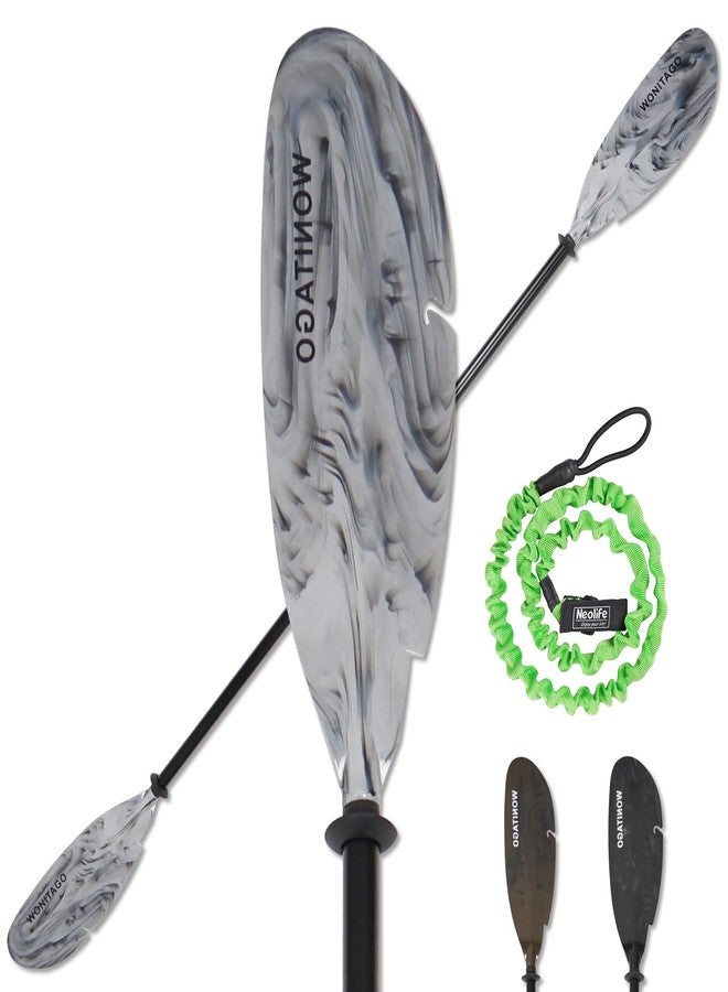 WONITAGO Angler Kayak Paddles Aluminum Paddle with Plastic Blades and Paddle Leash, Floating Adjustable Fihsing Kayak Oars, 3 Piece, 230-250cm/90-98 inch White - Image 1