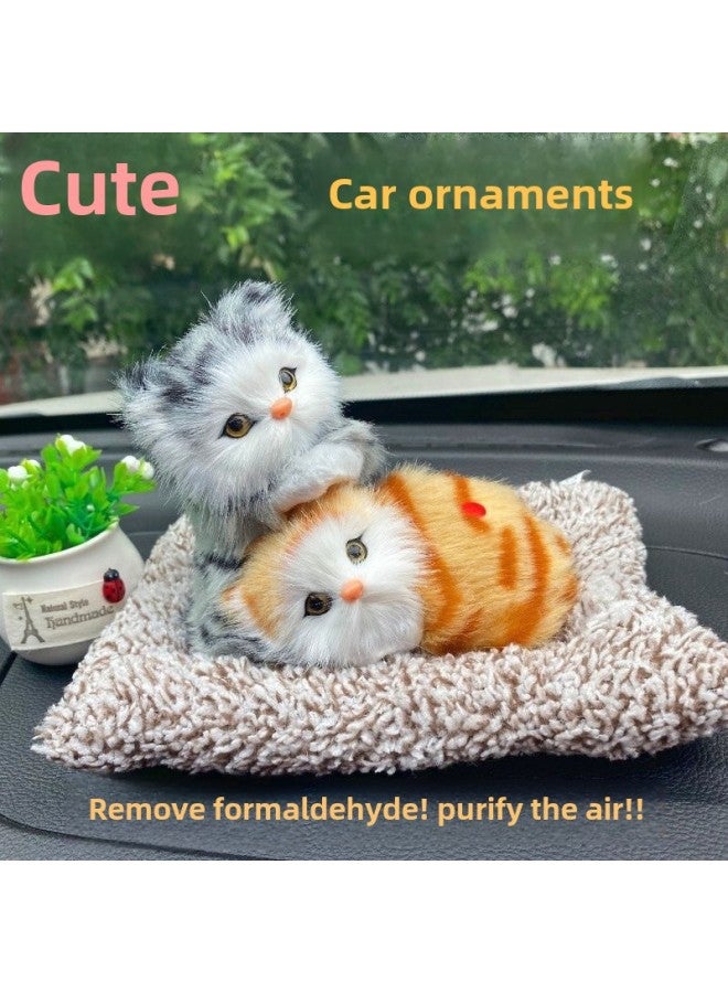 لوازم تزيين السيارة على شكل قطة مصنوعة من الكربون المنشط لسيارة زوجين قطط من فحم الخيزران لعبة محاكاة قطط لطيفة ومبتكرة - اللون: قطة بيضاء نائمة صغيرة الحجم (مع صرخة) - Image 2