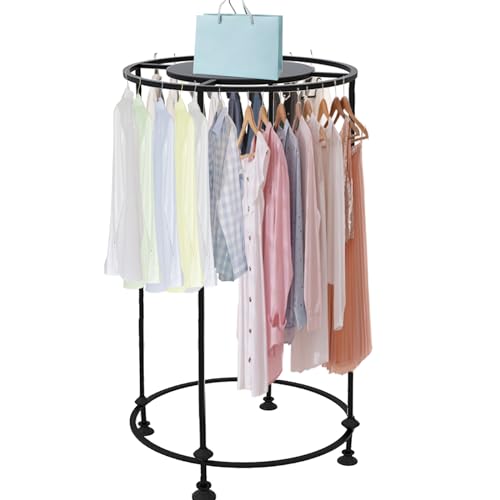 ZOUXIKOU Round Garment Display Retail Rack, Floor-Standing Round Clothes Hanging Rack, Clothing Racks with Topper, Multi-Purpose Clothing Organizer for Boutique Retail Store Laundry Home - Image 1