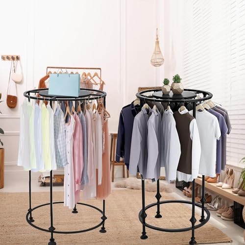 ZOUXIKOU Round Garment Display Retail Rack, Floor-Standing Round Clothes Hanging Rack, Clothing Racks with Topper, Multi-Purpose Clothing Organizer for Boutique Retail Store Laundry Home - Image 2
