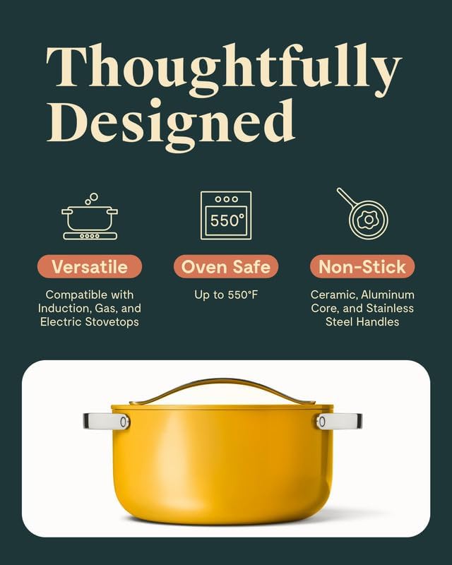 Caraway Nonstick Ceramic Dutch Oven Pot with Lid 65 qt 105  Non Toxic PTFE  PFOA Free  Oven Safe  Compatible with All Stovetops Gas Electric  Induction  Marigold - Image 3