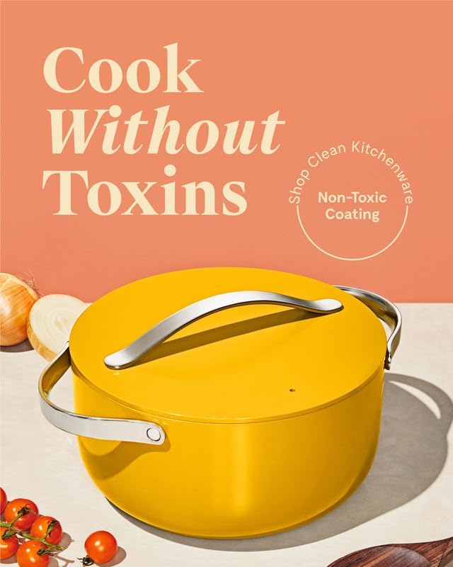 Caraway Nonstick Ceramic Dutch Oven Pot with Lid 65 qt 105  Non Toxic PTFE  PFOA Free  Oven Safe  Compatible with All Stovetops Gas Electric  Induction  Marigold - Image 2