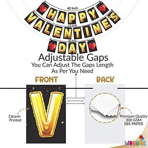 Wobbox Valentine Bunting Banner For Couples, Happy Valentine Banner, Valentine Party Decoration, Happy Valentine Day Party Decorations Items (Black & Golden Text Happy Valentine Day) - Image 3