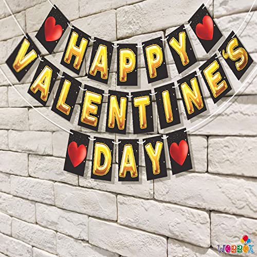 Wobbox Valentine Bunting Banner For Couples, Happy Valentine Banner, Valentine Party Decoration, Happy Valentine Day Party Decorations Items (Black & Golden Text Happy Valentine Day) - Image 4