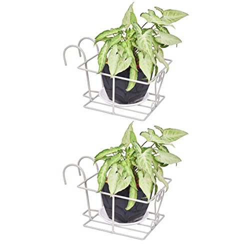 D&V ENGINEERING - Creative in innovation Hanging Flower Pot Holder Railing Potted Plant Stand for Home Balcony Décor - Grey, Set Of 2 - Image 1
