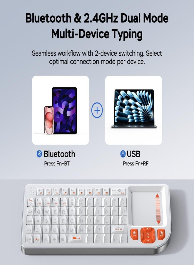 Miritz Mini Keyboard with Touchpad, Mini Bluetooth Keyboard- Portable, Rechargeable, and Compatible with iPad, Mac, Windows & Android. Ideal for Travel, Office, and Home Use (White) - Image 4