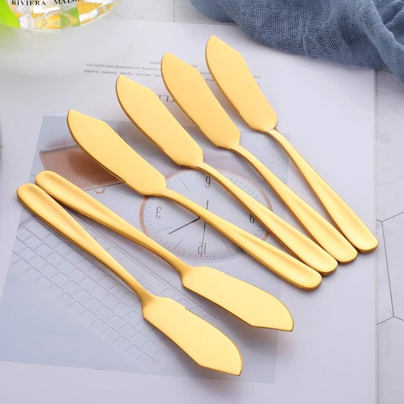 Bisda Stainless Steel Cheese Dessert Knives, Set of 6, Breakfast Butter Knife, Slicer Sandwich Spreader(Gold) - Image 2