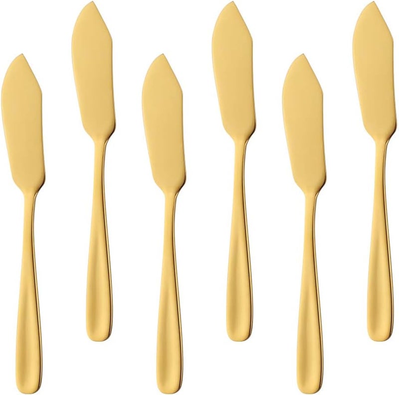 Bisda Stainless Steel Cheese Dessert Knives, Set of 6, Breakfast Butter Knife, Slicer Sandwich Spreader(Gold) - Image 1