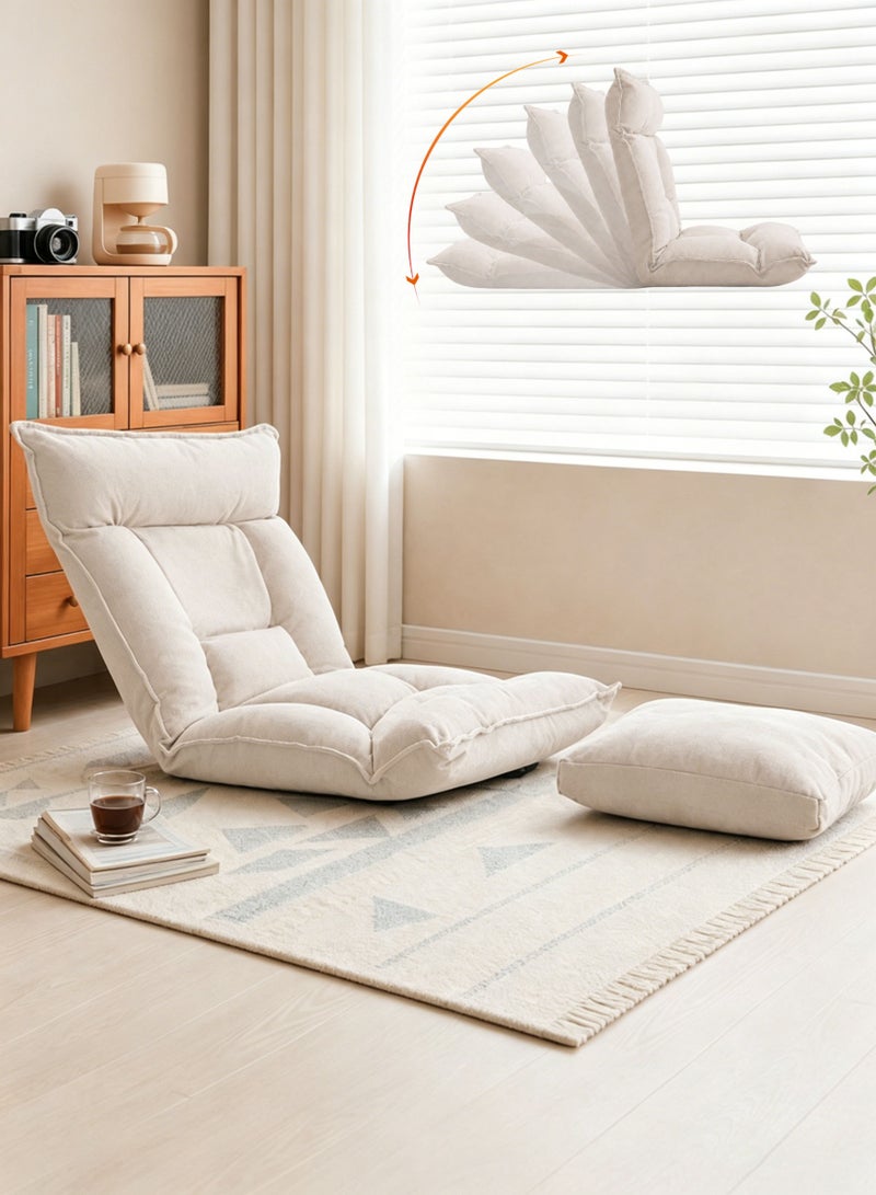 VUCATIN Floor Sofa with Back Support 6 Reclining Poistion Adjustable Floor Chair Folding Gaming Recliner Chair Floor Lounge Chair Lazy Sofa with Cushion for Gaming Reading Sleeping (Beige) - Image 1