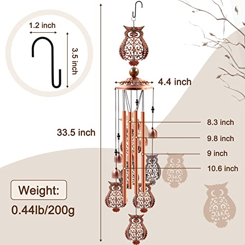 Ukulork Wind Chimes Outdoor Clearance, Ukulork Owl Aluminum Tube Windchime with S Hook,Patio Garden Decor, Housewarming Gift. - Image 3