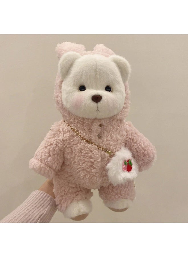 Mini 30cm Only Sells Plush Doll Clothes Cotton Teddy Doll Clothes Bear Baby-Colour:Pink Plush Jumpsuit + Plum Bag Does Not Contain Bears - Image 1