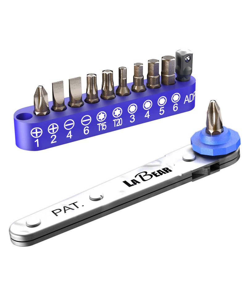 LABEAR Ultra Low Profile Mini Ratchet Wrench Set with 12Piece Drive Chrome Vanadium Steel