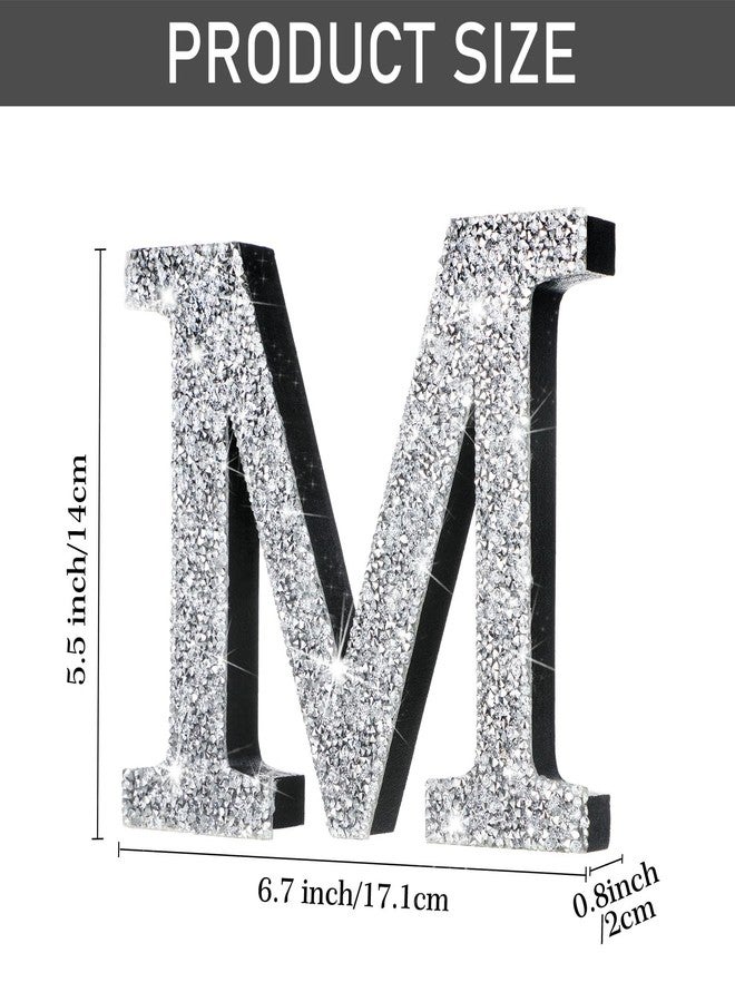 Qunclay Silver Crystal Diamond Bling Letters Crushed Diamond Decoration Wooden Glitter Letter with Screw and Hooks Rhinestone Gift for Wedding Y2k Mcbling Bedroom Wall Decor(Letter M,5.7"l X 5.7"w) - Image 2
