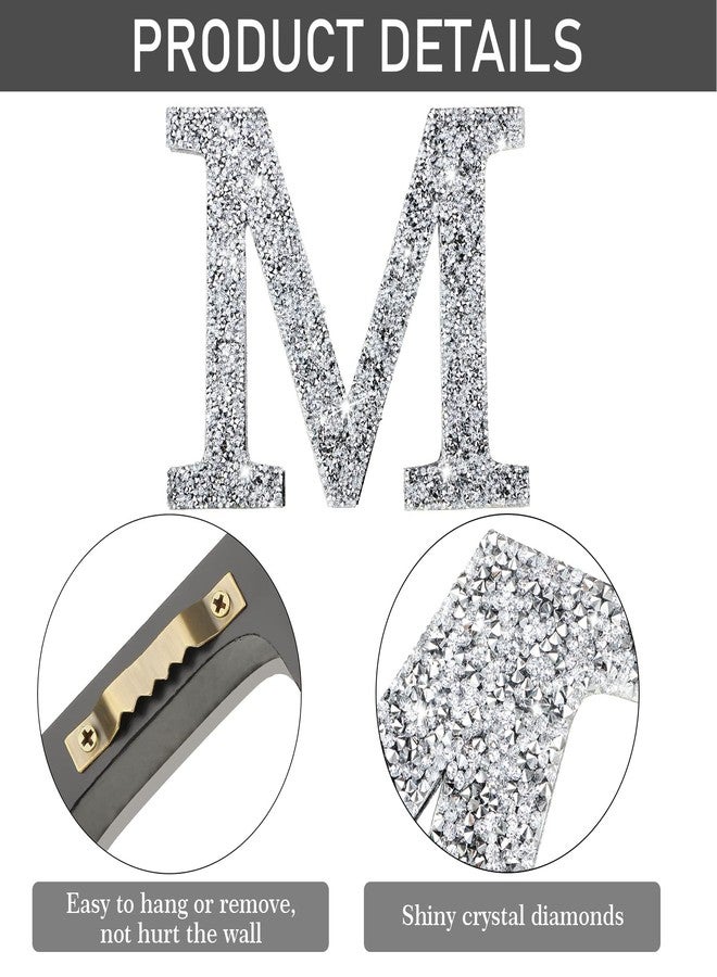 Qunclay Silver Crystal Diamond Bling Letters Crushed Diamond Decoration Wooden Glitter Letter with Screw and Hooks Rhinestone Gift for Wedding Y2k Mcbling Bedroom Wall Decor(Letter M,5.7"l X 5.7"w) - Image 3