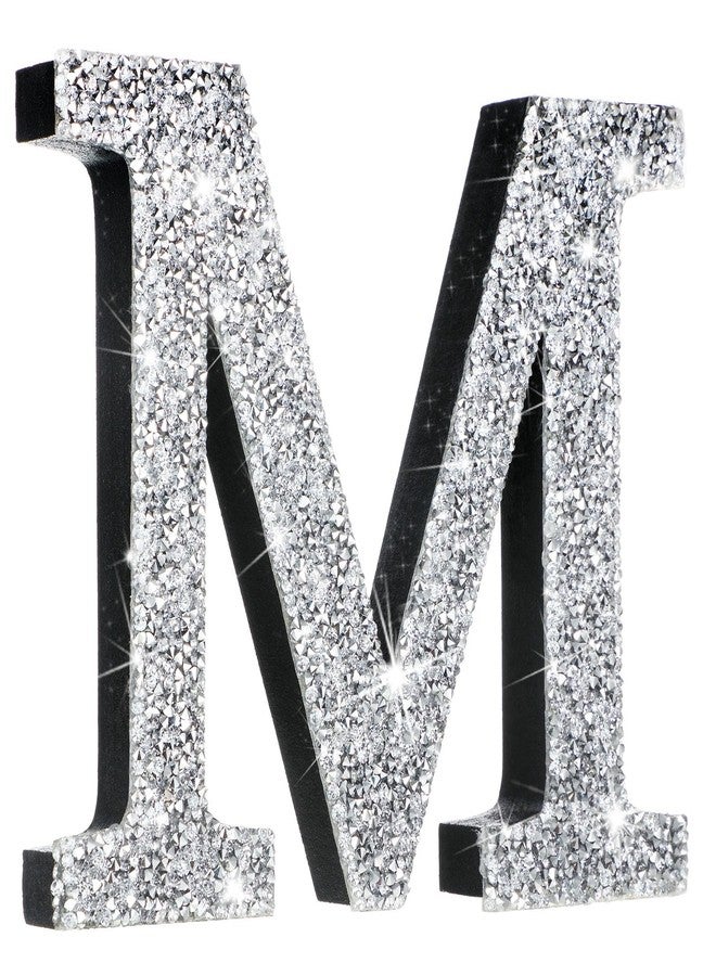 Qunclay Silver Crystal Diamond Bling Letters Crushed Diamond Decoration Wooden Glitter Letter with Screw and Hooks Rhinestone Gift for Wedding Y2k Mcbling Bedroom Wall Decor(Letter M,5.7"l X 5.7"w) - Image 1