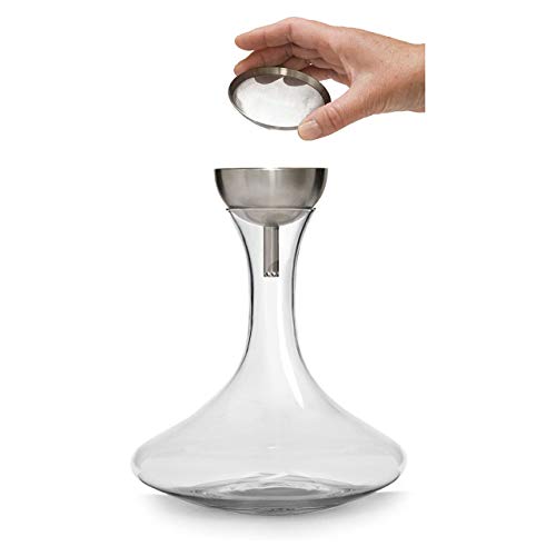Houdini Wine Decanter with Wine Shower Funnel and Sediment Strainer, Off-White, 10-Inch - ,Glass/Stainless - Image 3