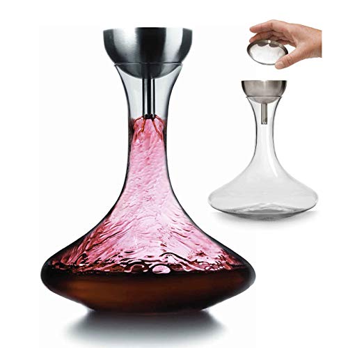 Houdini Wine Decanter with Wine Shower Funnel and Sediment Strainer, Off-White, 10-Inch - ,Glass/Stainless - Image 5