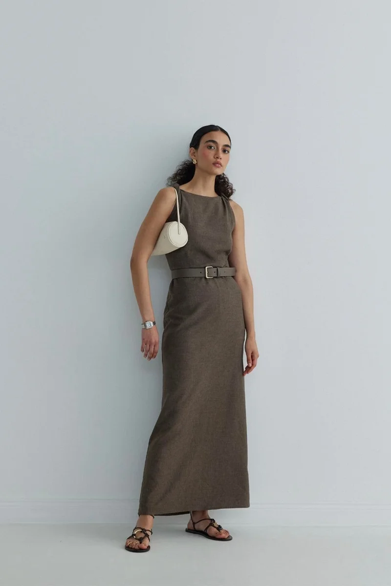 Suud Collection Brown Breeze Knotted Shoulder Dress