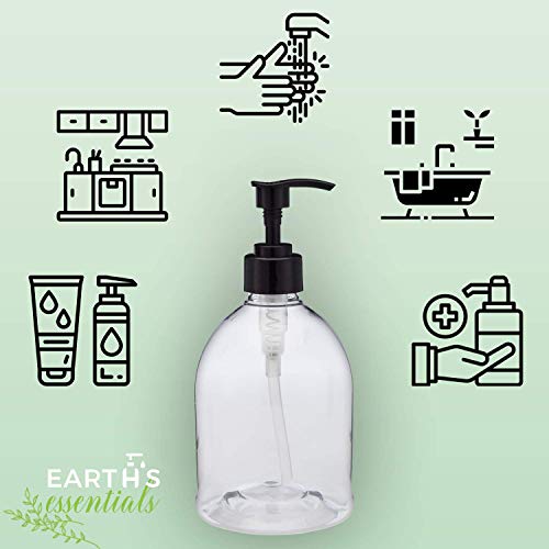 Earth's Essentials (2 Pack) Earth's Essentials Versatile 16 Ounce Refillable Designer Pump Bottles. Excellent Liquid Hand Soap, Homemade Lotion, Shampoo and Massage Oil Dispensers. Shatterproof PET Plastic. - Image 2