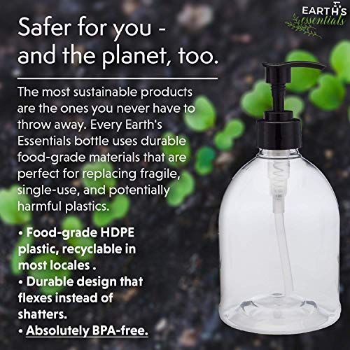 Earth's Essentials (2 Pack) Earth's Essentials Versatile 16 Ounce Refillable Designer Pump Bottles. Excellent Liquid Hand Soap, Homemade Lotion, Shampoo and Massage Oil Dispensers. Shatterproof PET Plastic. - Image 4