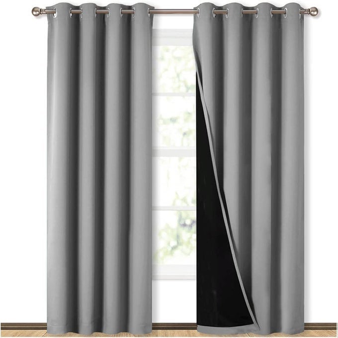 STORE THERMAL INSULATED RING 100 BLACKOUT CURTAIN FOR BEDROOM WITH BLACK LINER DOUBLE LAYER FULL ROOM DARKENING WINDOW AND DOOR NOISE REDUCING CURTAINSRING PARDASOLD AS 1 LGREY